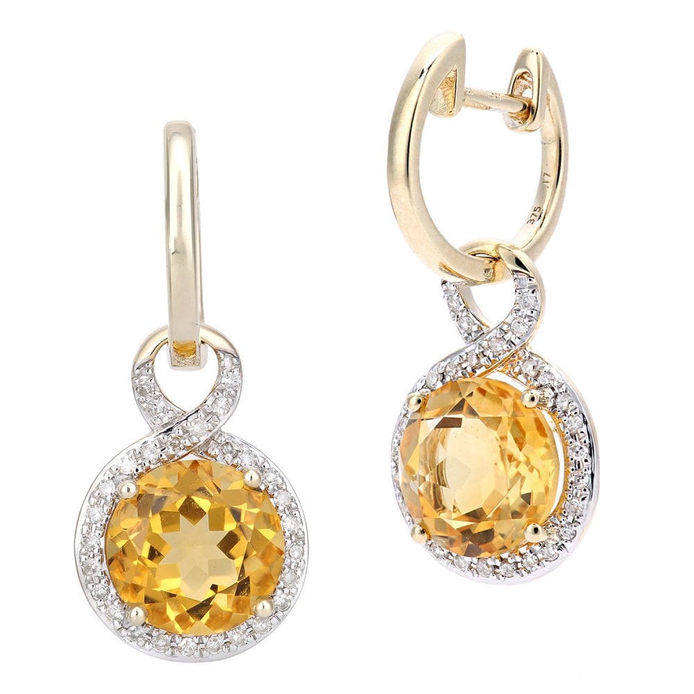 SPARKLD 9ct Yellow Gold Citrine and 0.17ct Diamond Drop Earrings
