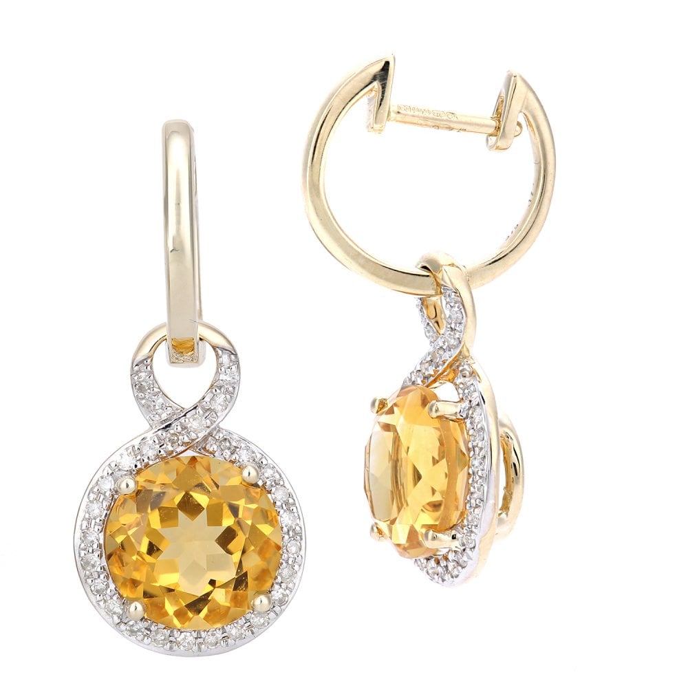 SPARKLD 9ct Yellow Gold Citrine and 0.17ct Diamond Drop Earrings