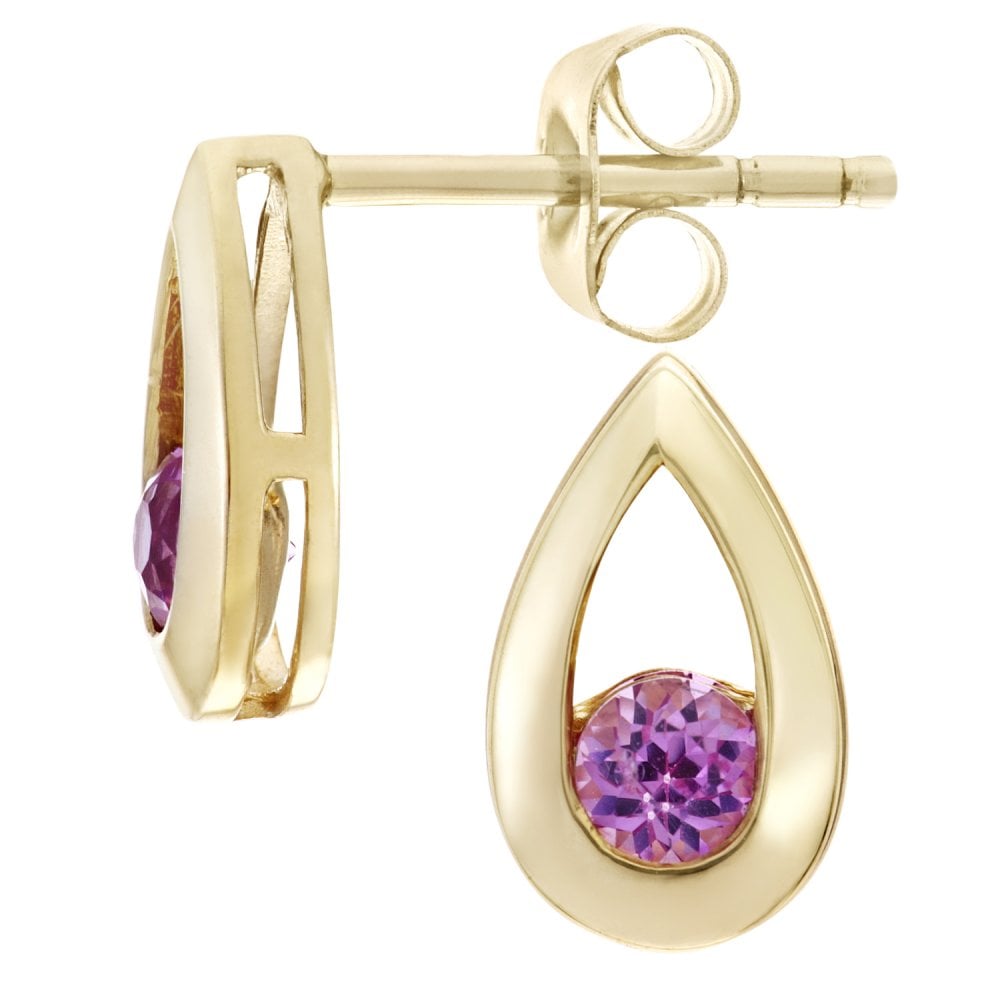 SPARKLD 9ct Yellow Gold 0.30ct  Created Pink Sapphire Teardrop Earrings