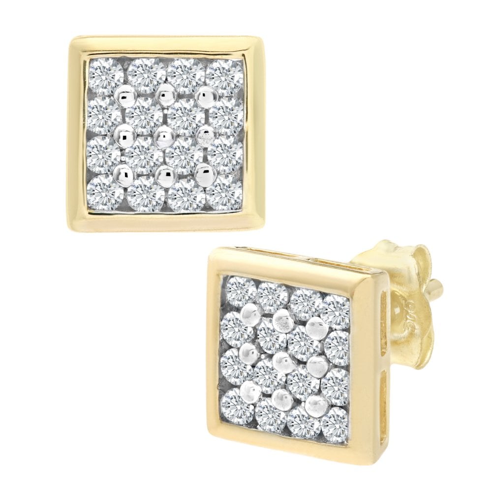 SPARKLD 9ct Yellow Gold Men's 0.20ct Diamond Cluster Stud Earrings