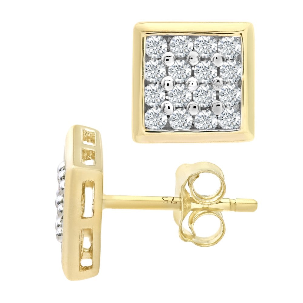SPARKLD 9ct Yellow Gold Men's 0.20ct Diamond Cluster Stud Earrings