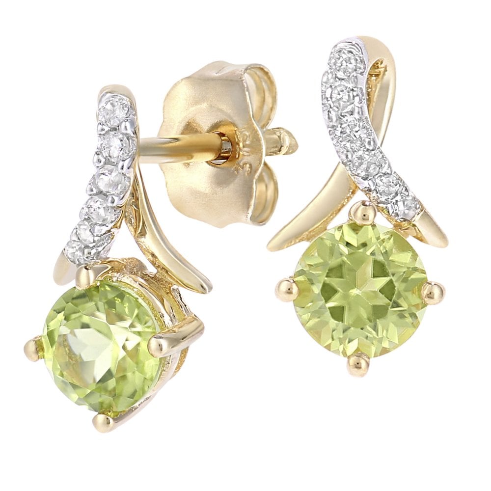 SPARKLD 9ct Yellow Gold Peridot and 0.05ct Diamond Crossover Stud Earrings