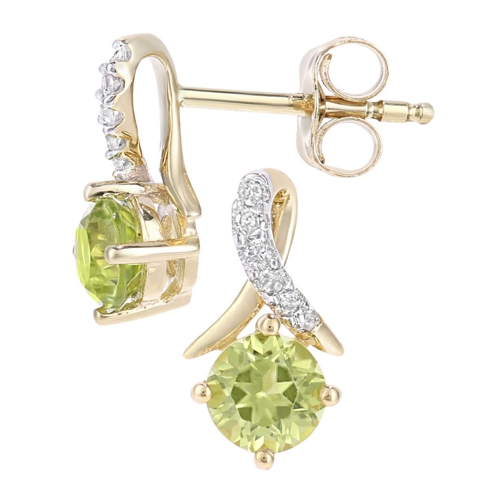 SPARKLD 9ct Yellow Gold Peridot and 0.05ct Diamond Crossover Stud Earrings