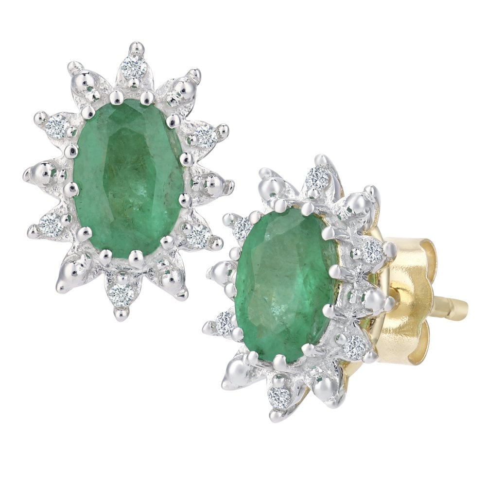 SPARKLD 9 ct Yellow Gold Ladies 0.05ct Diamond and Emerald Cluster Earrings