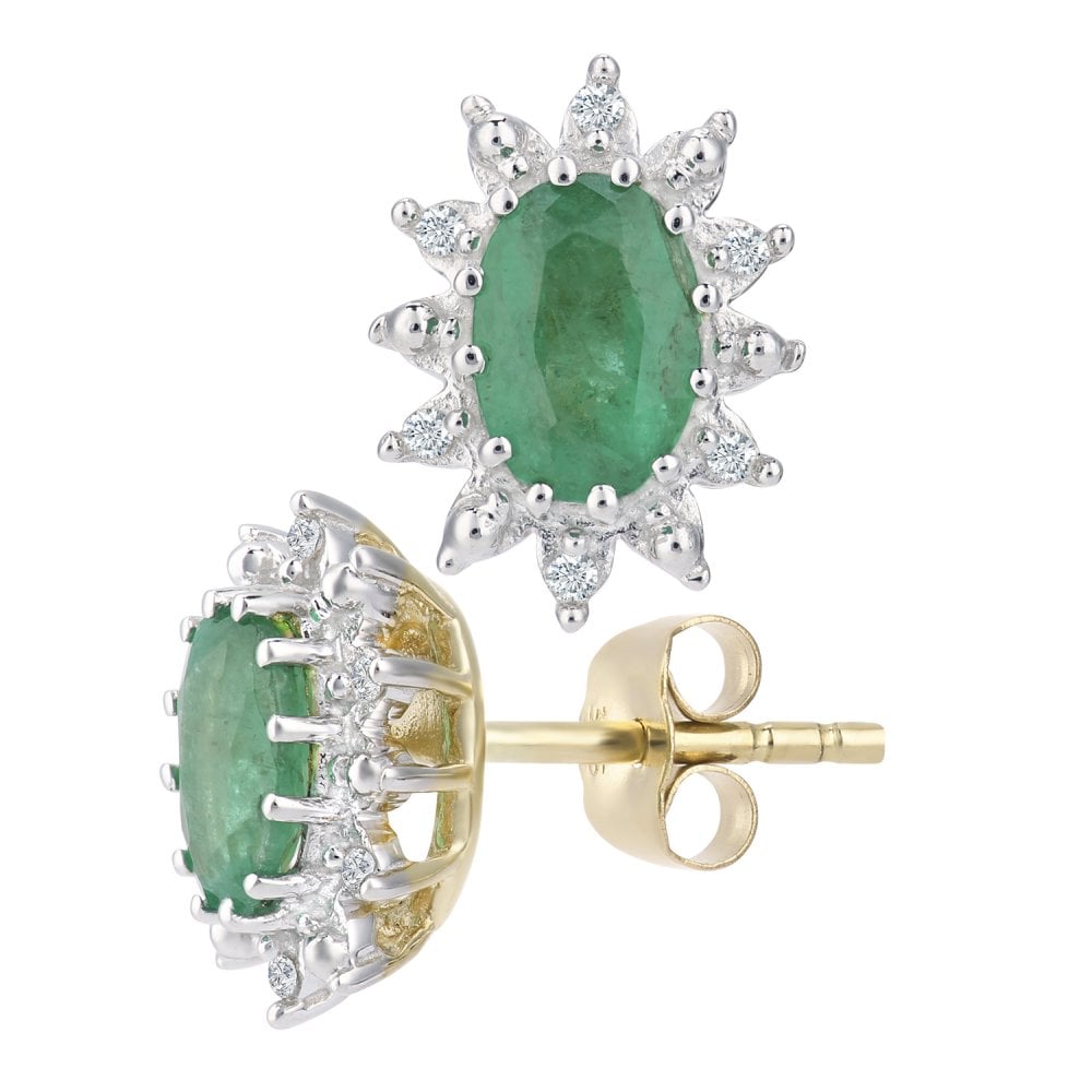 SPARKLD 9 ct Yellow Gold Ladies 0.05ct Diamond and Emerald Cluster Earrings