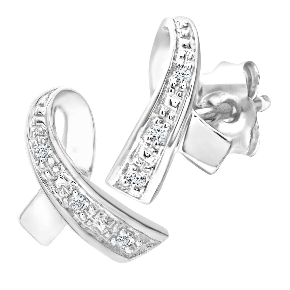 SPARKLD 9ct White Gold 0.02ct Diamond Kiss Earrings