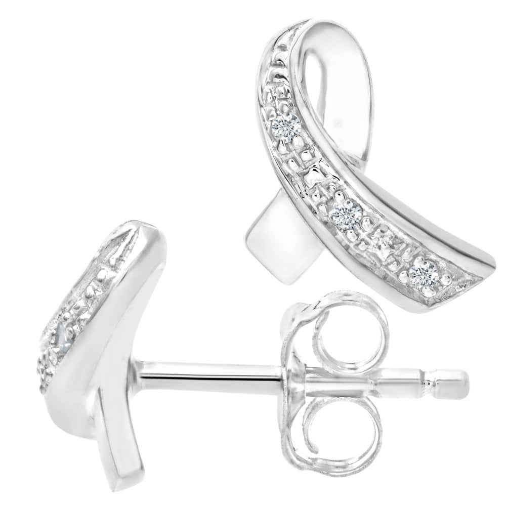 SPARKLD 9ct White Gold 0.02ct Diamond Kiss Earrings