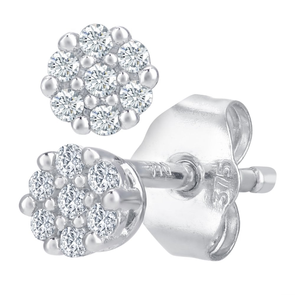 SPARKLD 9ct White Gold 0.07ct Diamond Cluster Stud Earrings