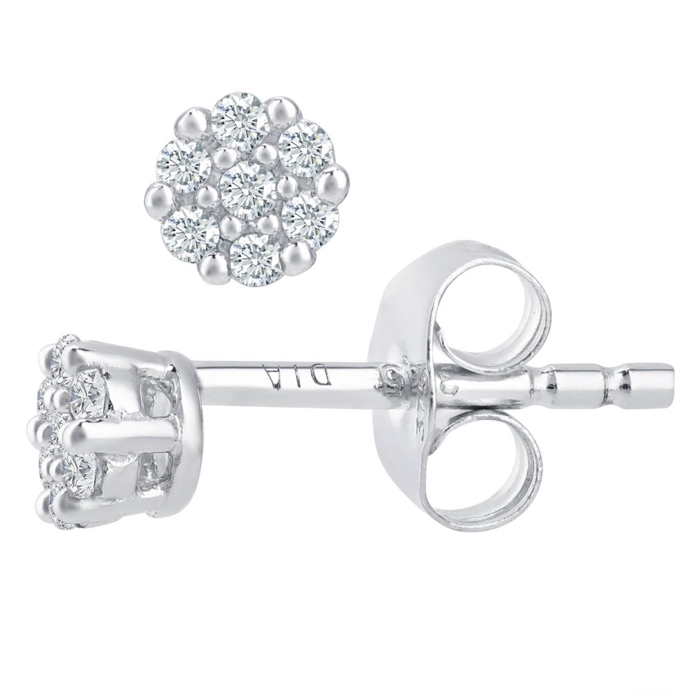 SPARKLD 9ct White Gold 0.07ct Diamond Cluster Stud Earrings