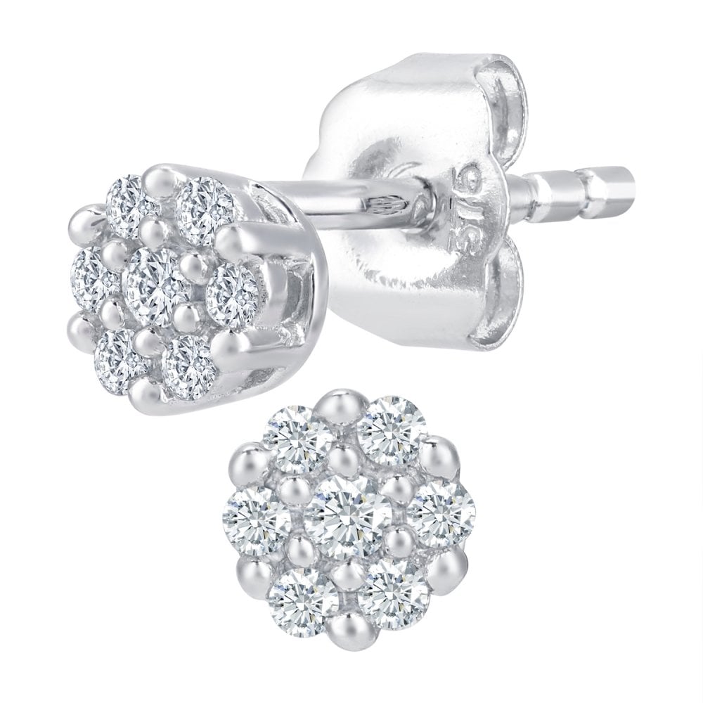 SPARKLD 9ct White Gold 0.10ct Diamond Cluster Stud Earrings
