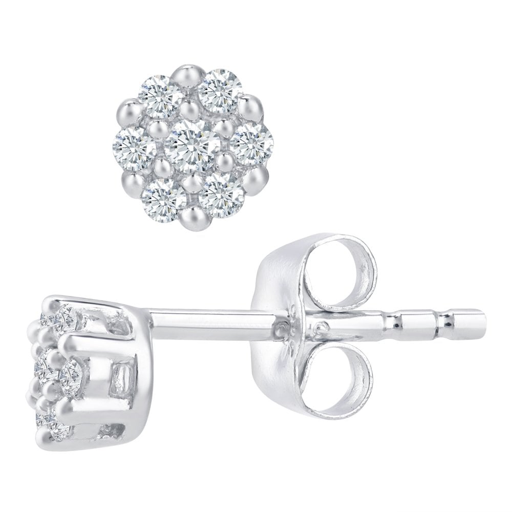 SPARKLD 9ct White Gold 0.10ct Diamond Cluster Stud Earrings