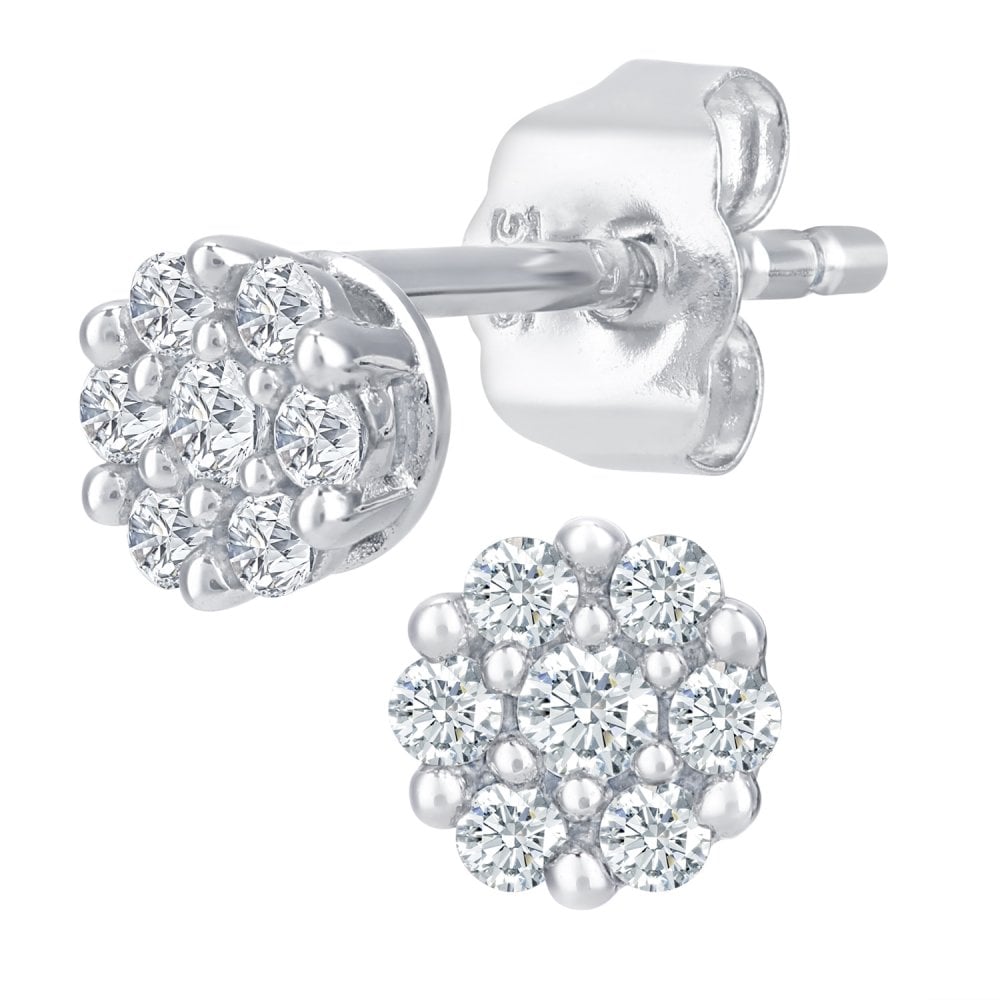 SPARKLD 9ct White Gold Women's 0.15ct Diamond Earrings