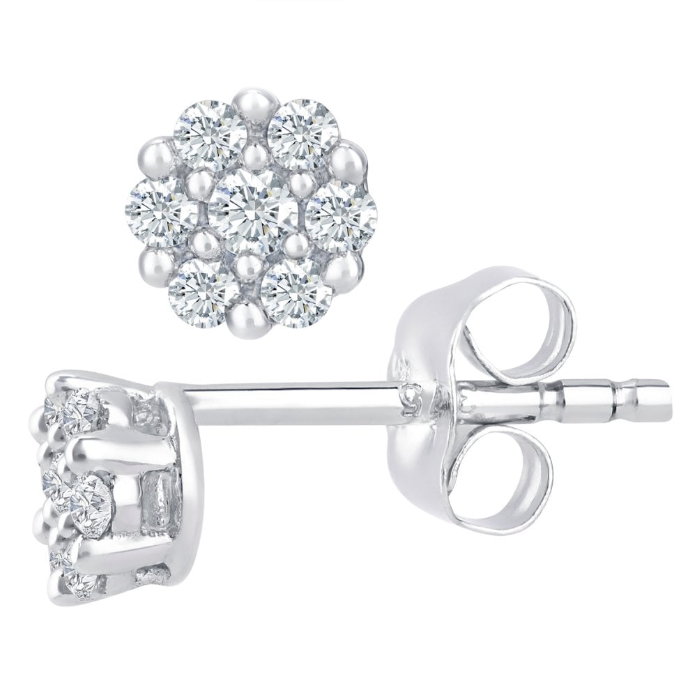 SPARKLD 9ct White Gold Women's 0.15ct Diamond Earrings