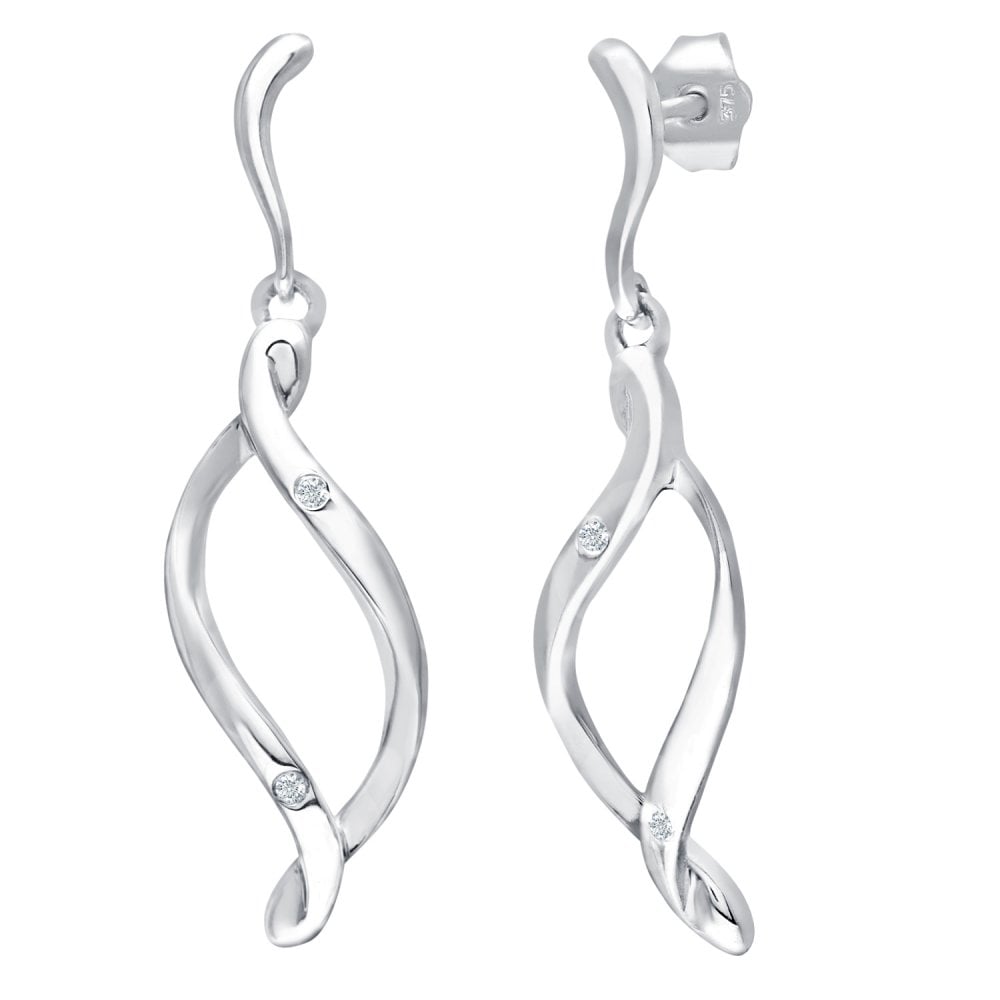 SPARKLD 9ct White Gold 0.15ct Diamond Twist Drop Earrings