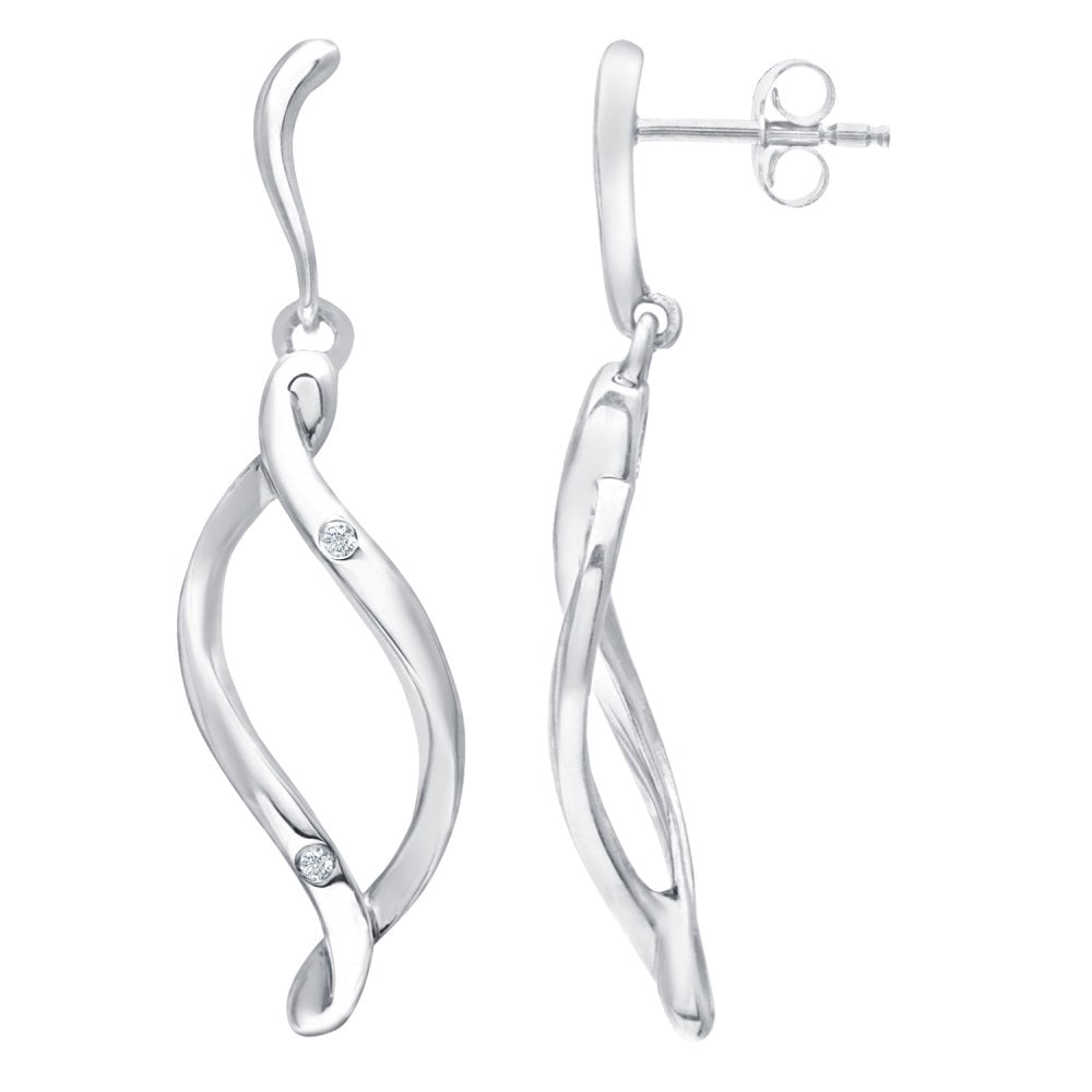 SPARKLD 9ct White Gold 0.15ct Diamond Twist Drop Earrings
