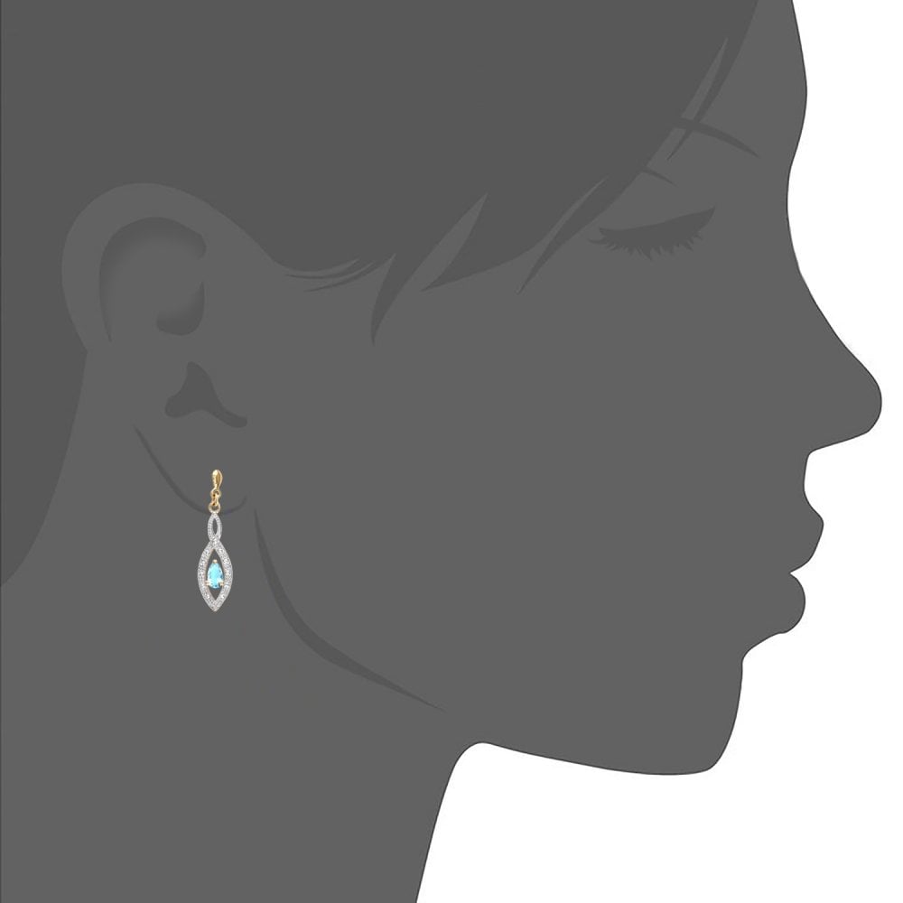 SPARKLD 9ct Yellow Gold Blue Topaz and 0.01ct Diamond Teardrop Earrings