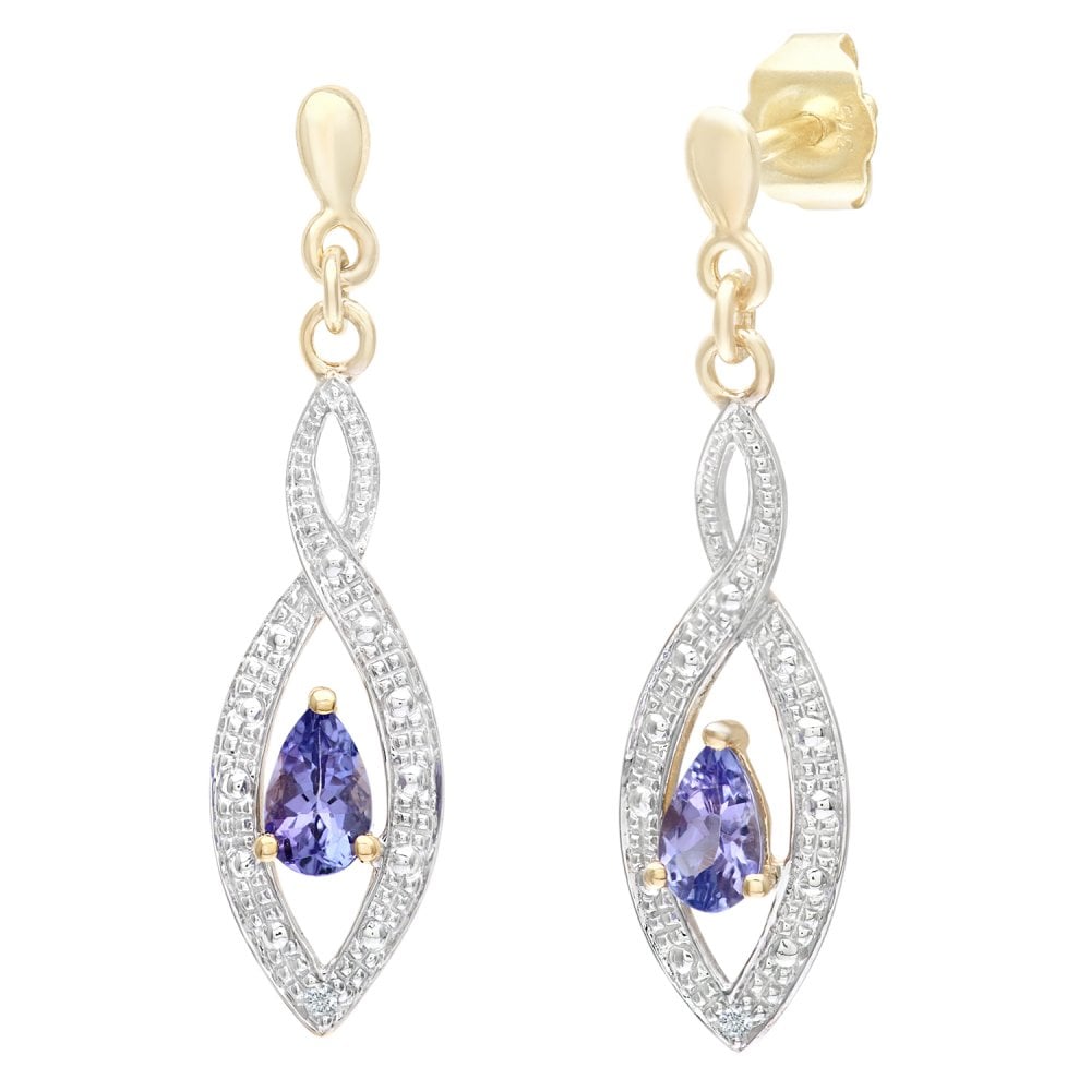 SPARKLD 9ct Yellow Gold Tanzanite and 0.01ct Diamond Teardrop Earrings