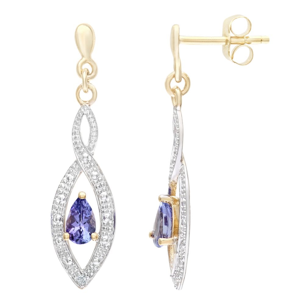 SPARKLD 9ct Yellow Gold Tanzanite and 0.01ct Diamond Teardrop Earrings