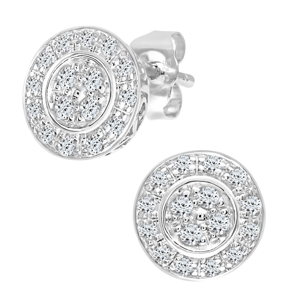 SPARKLD 9ct White Gold 0.22ct Diamond Halo Stud Earrings