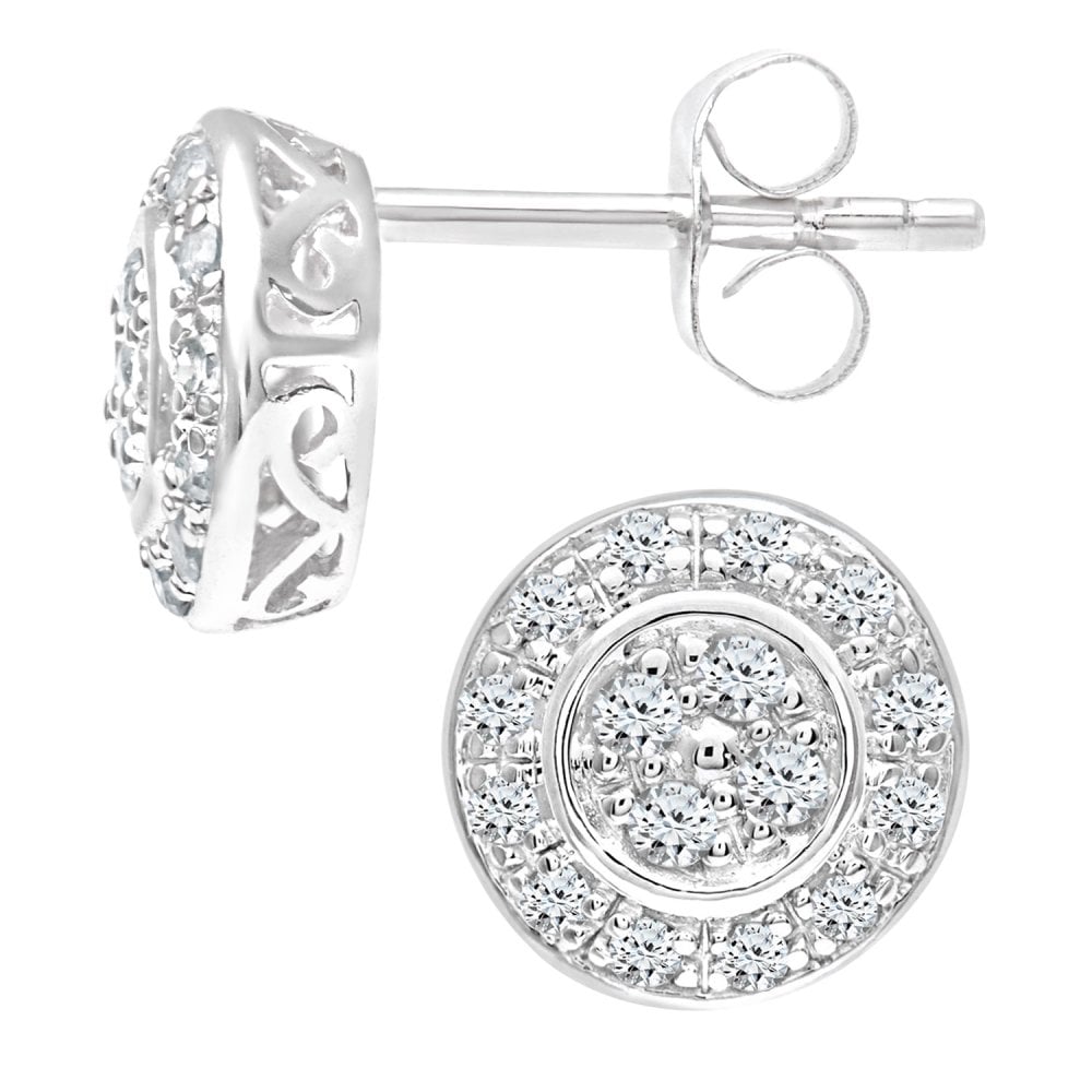 SPARKLD 9ct White Gold 0.22ct Diamond Halo Stud Earrings