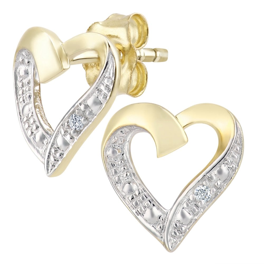 SPARKLD 9ct Yellow Gold 0.01ct Diamond Heart Earrings