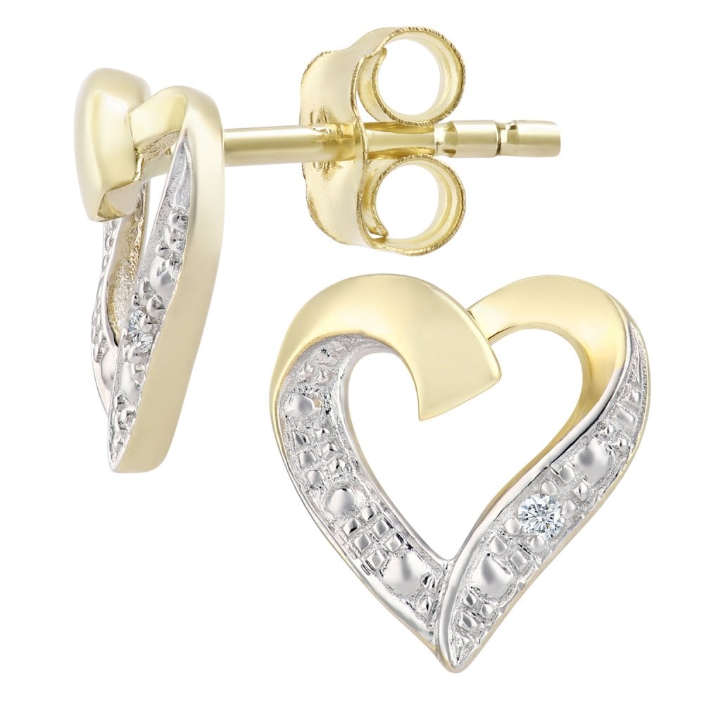 SPARKLD 9ct Yellow Gold 0.01ct Diamond Heart Earrings