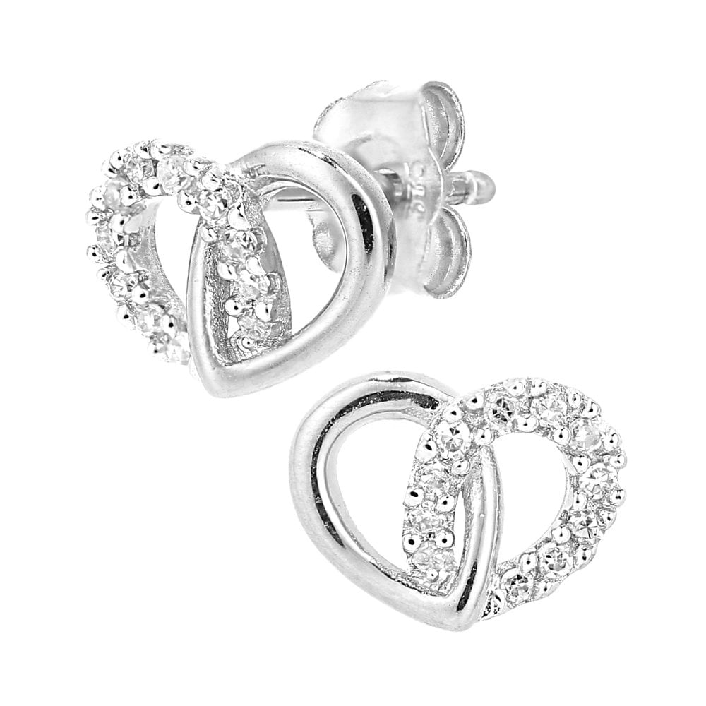 SPARKLD 9ct White Gold 0.07ct Diamond Heart Link Earrings