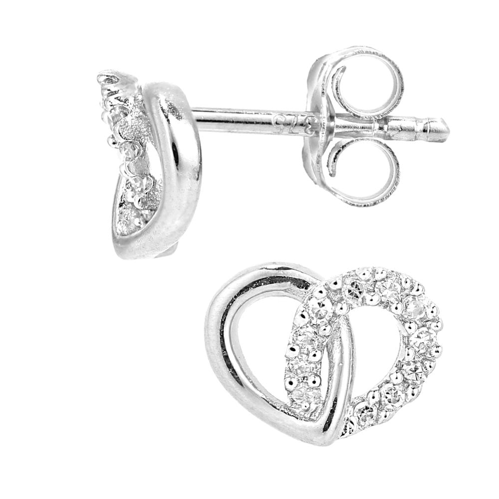 SPARKLD 9ct White Gold 0.07ct Diamond Heart Link Earrings