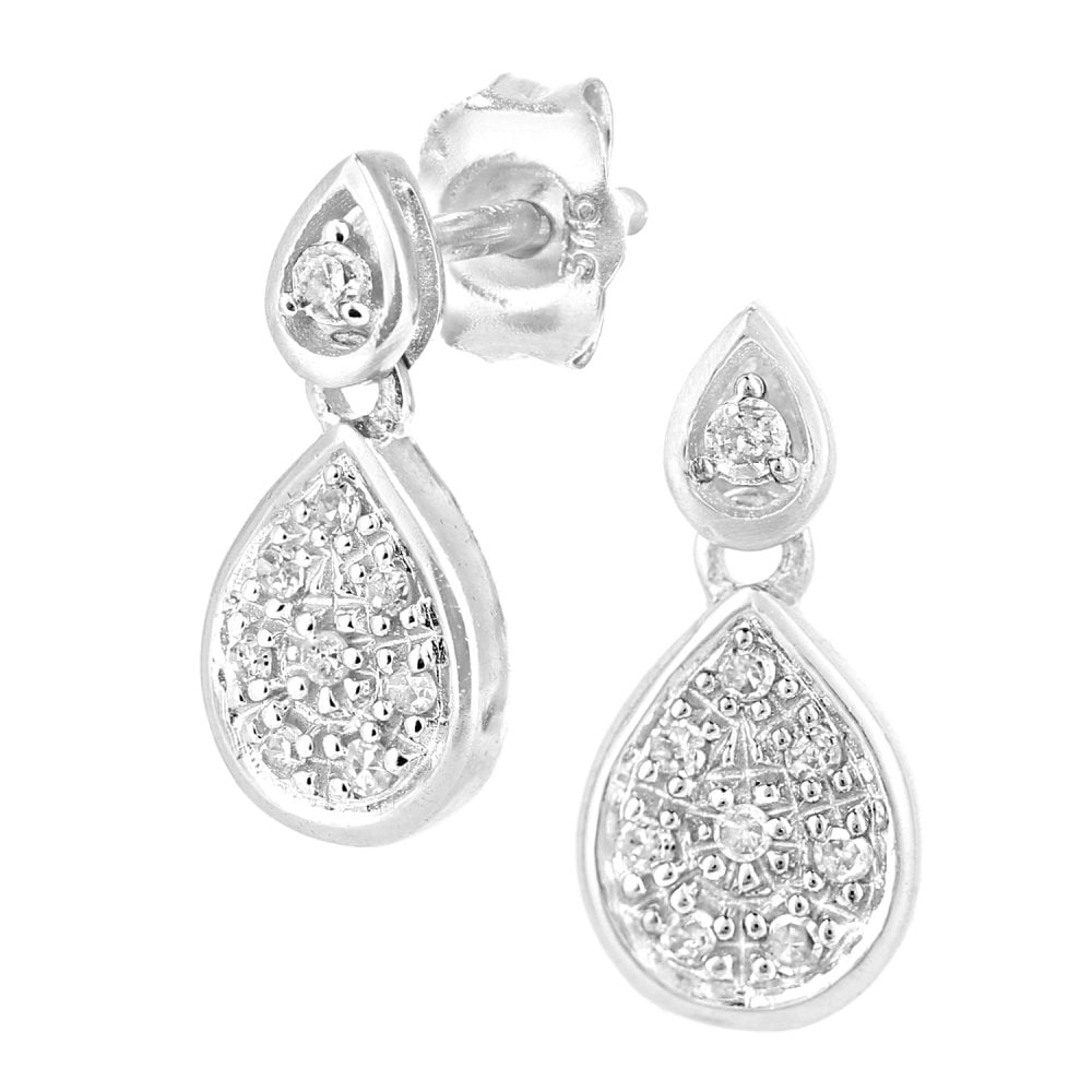 SPARKLD 9ct White Gold 0.08ct Diamond Halo Drop Earrings