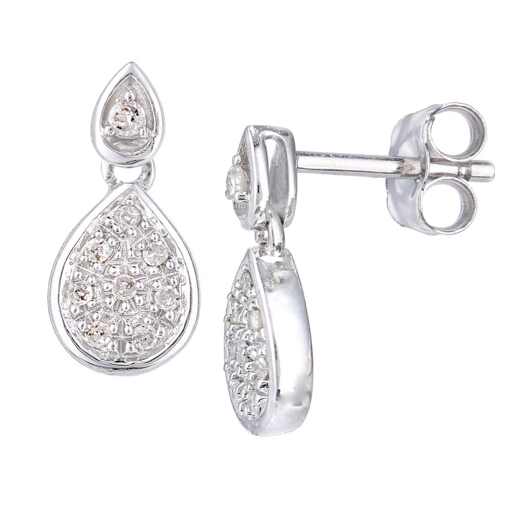 SPARKLD 9ct White Gold 0.08ct Diamond Halo Drop Earrings