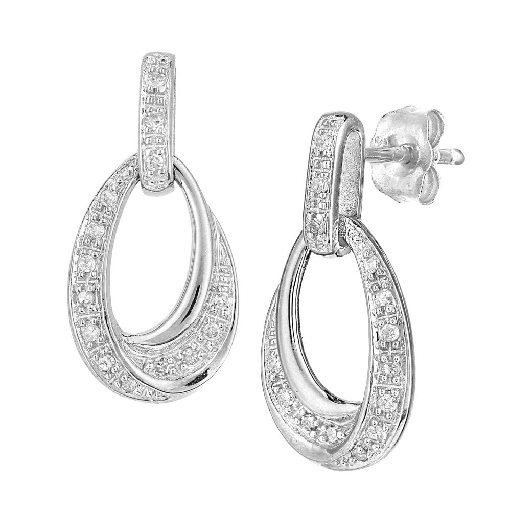 SPARKLD 9ct White Gold 0.11ct Diamond Drop Earrings