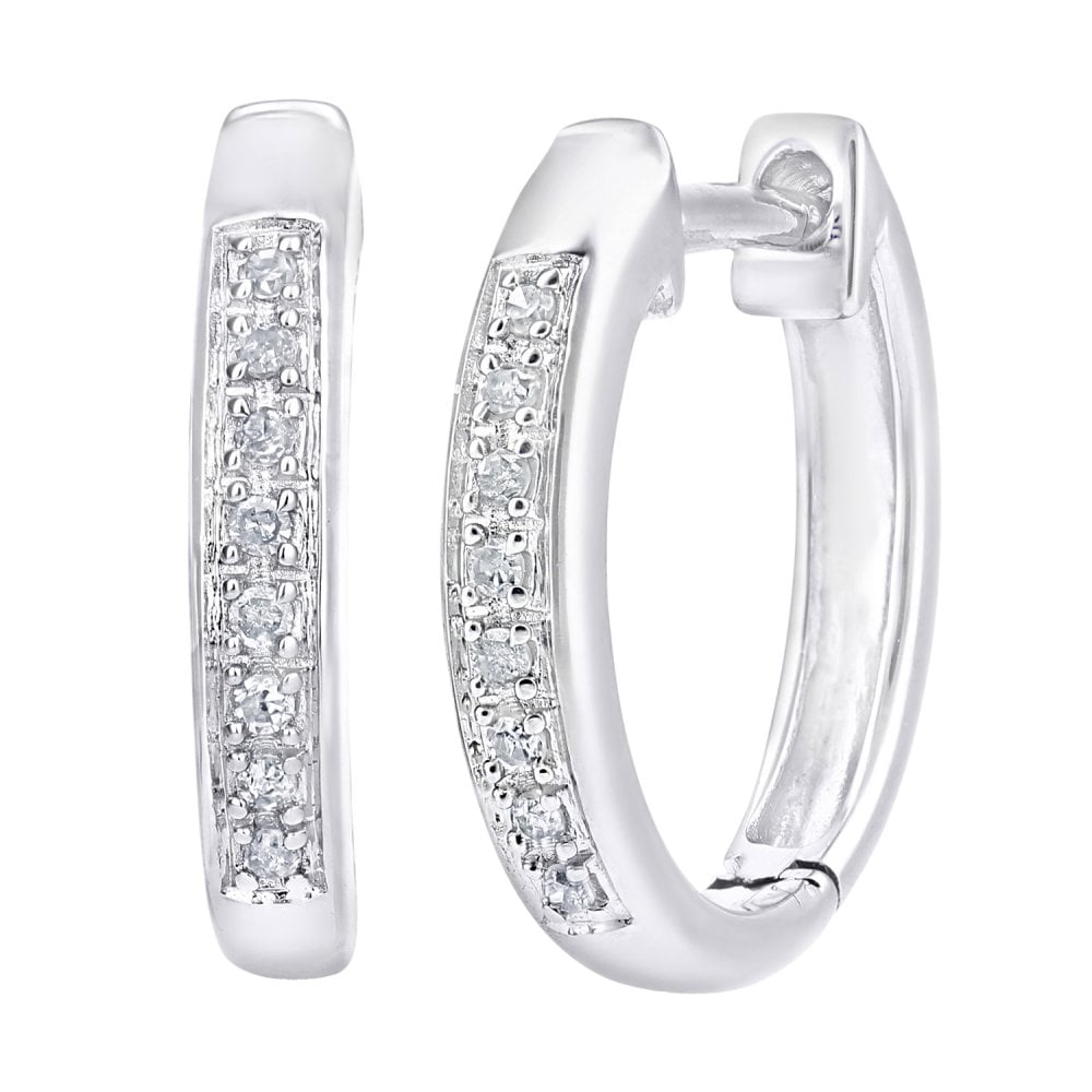 SPARKLD 9ct White Gold 0.06ct Diamond Hoop Earrings