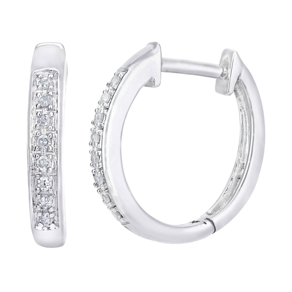 SPARKLD 9ct White Gold 0.06ct Diamond Hoop Earrings