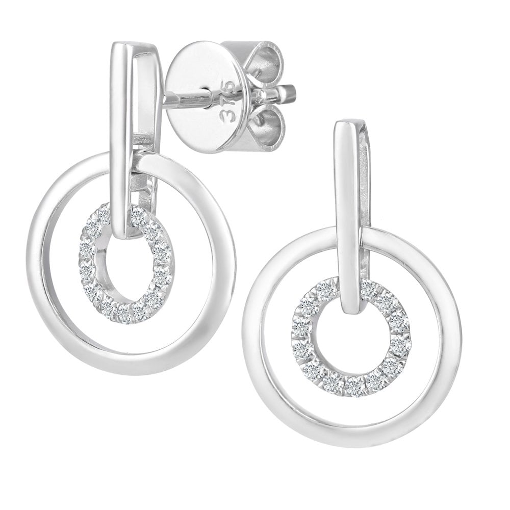 SPARKLD 9ct White Gold 0.10ct Diamond Circle Drop Earrings