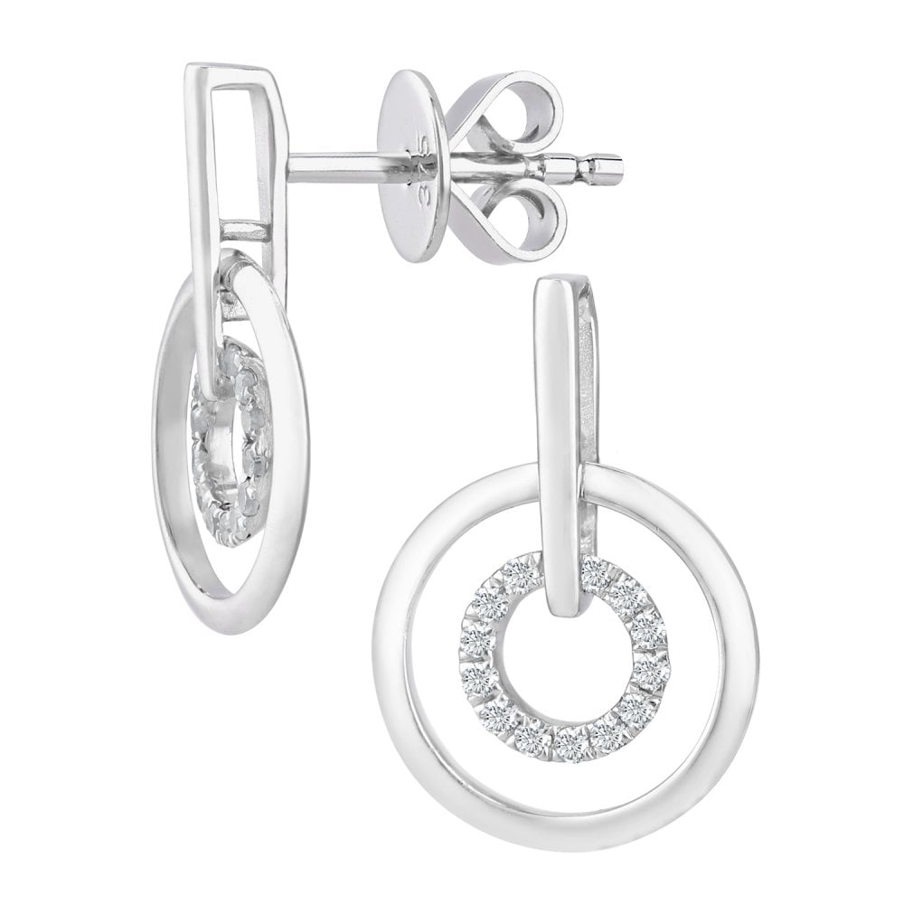 SPARKLD 9ct White Gold 0.10ct Diamond Circle Drop Earrings