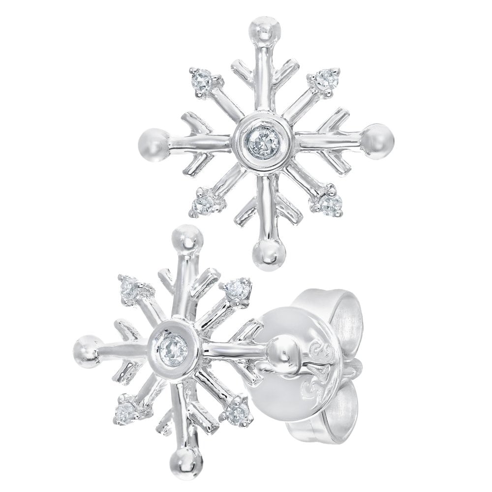 SPARKLD 9ct White Gold 0.03ct Snowflake Design Stud Earrings