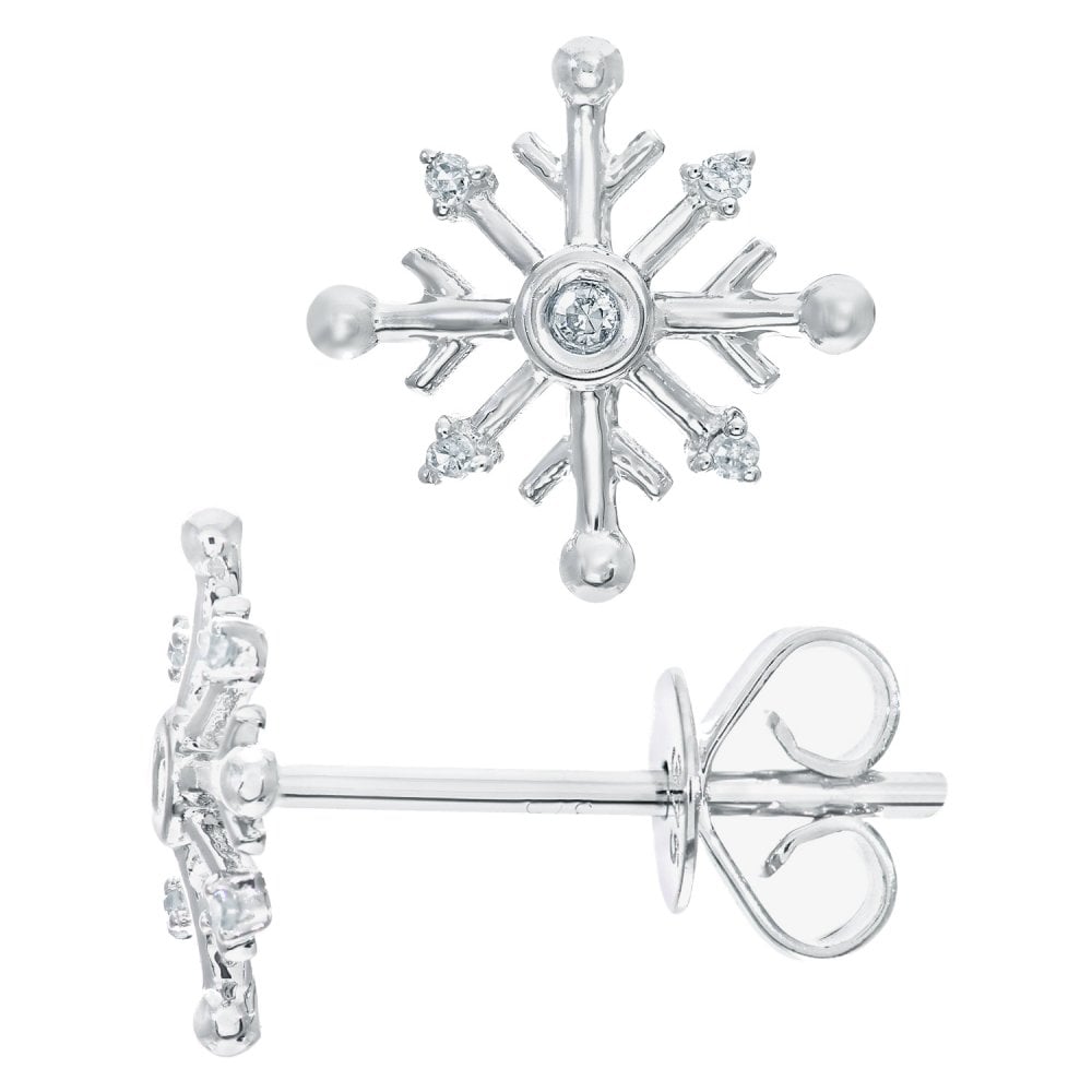 SPARKLD 9ct White Gold 0.03ct Snowflake Design Stud Earrings