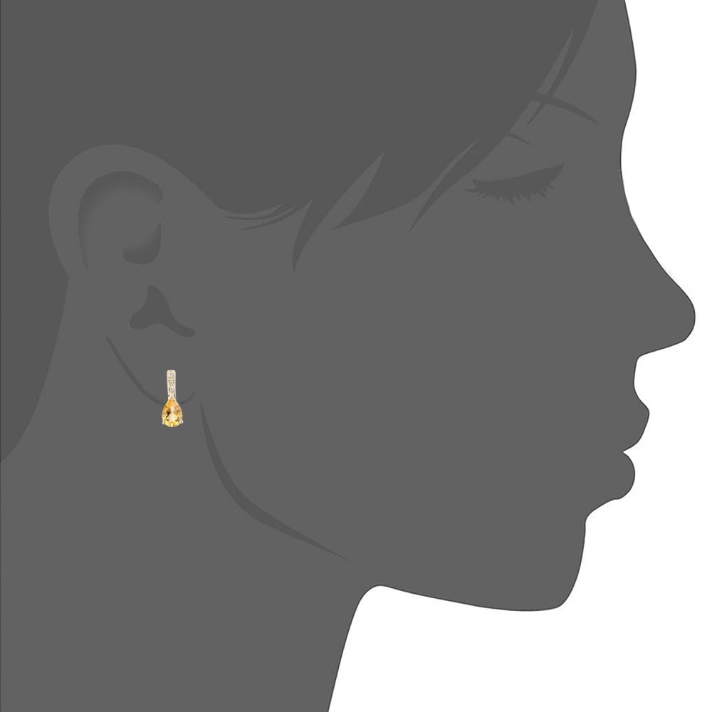 SPARKLD 9ct Yellow Gold 0.03ct Diamond and Citrine Gemstone Teardrop Cut Drop Earrings
