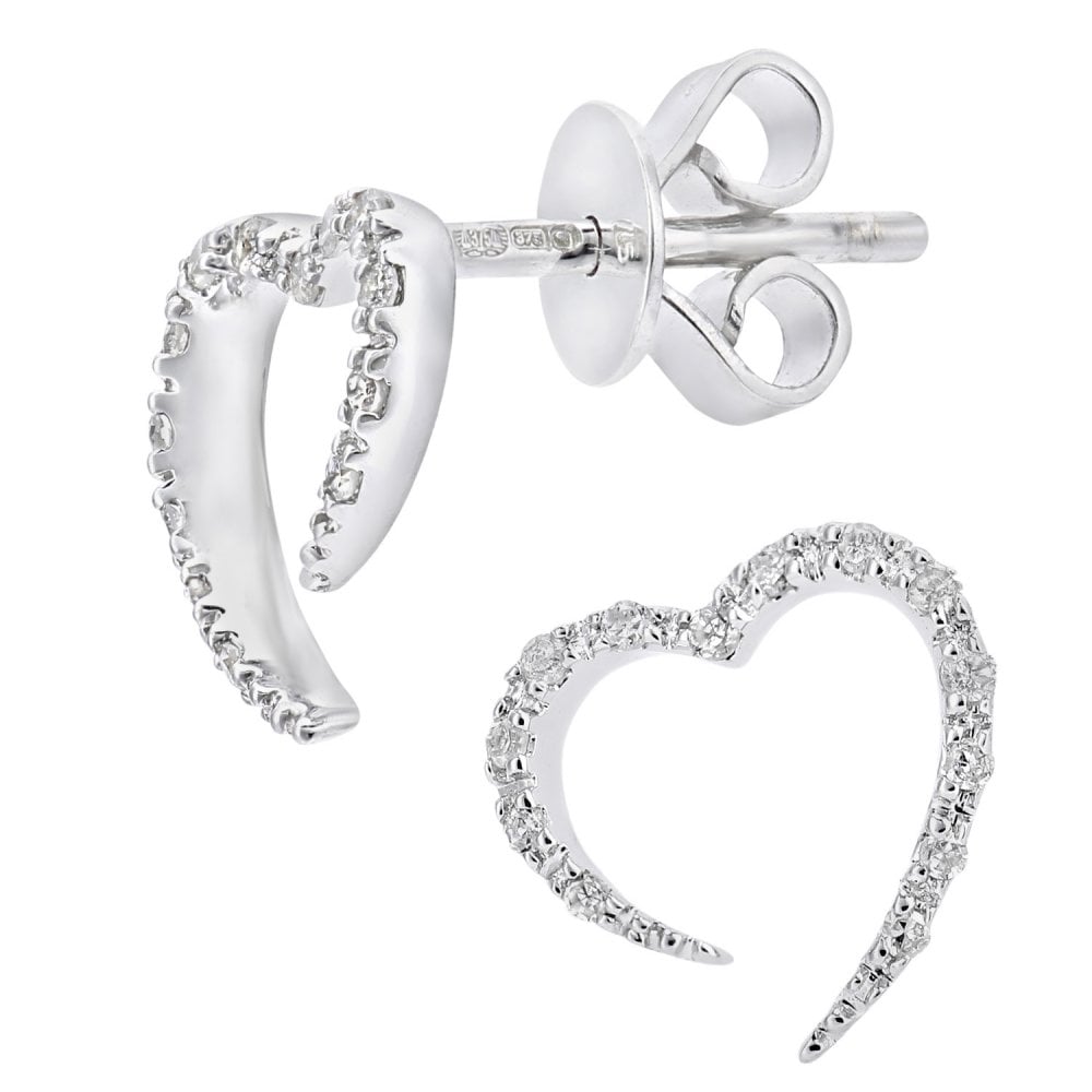 SPARKLD 9ct White Gold 0.10ct Diamond Heart Stud Earrings