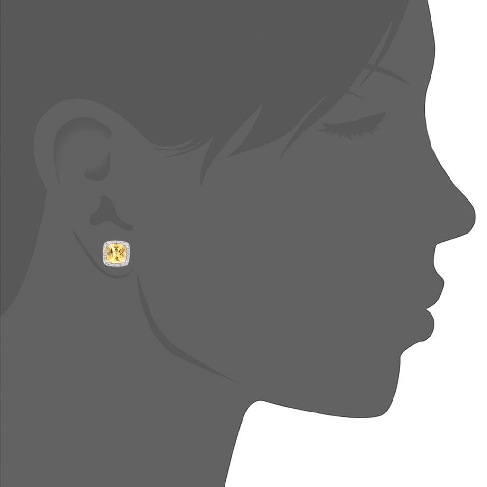 SPARKLD 9ct White Gold 0.1ct Diamond and Citrine Square Stud Earrings DE1681WCT