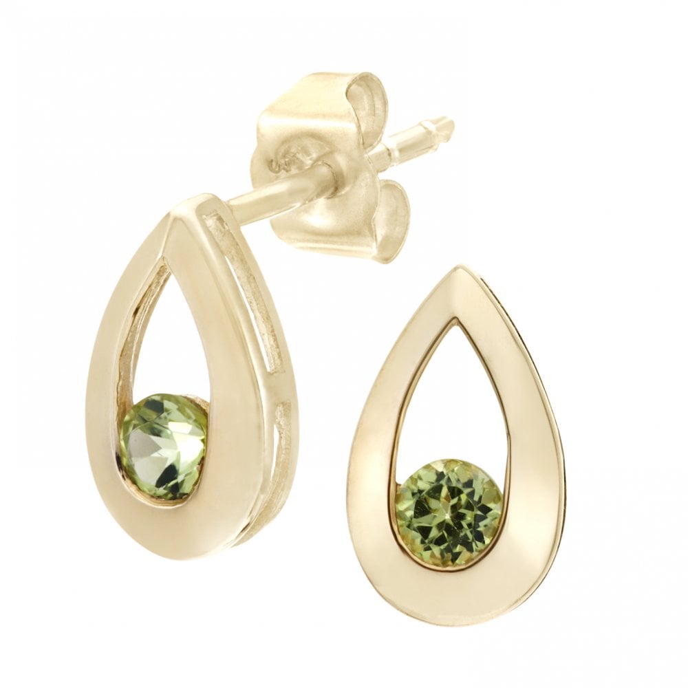 SPARKLD 9ct Yellow Gold Peridot Teardrop Stud Earrings