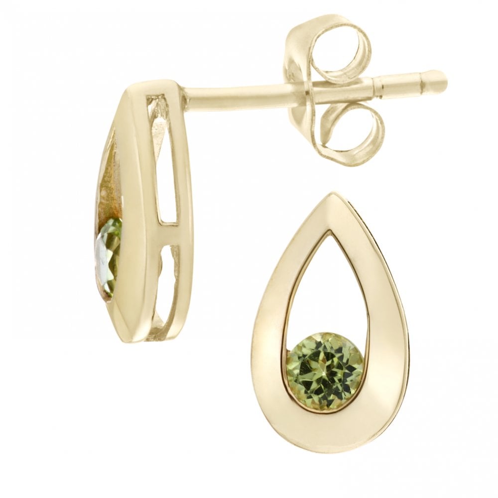 SPARKLD 9ct Yellow Gold Peridot Teardrop Stud Earrings