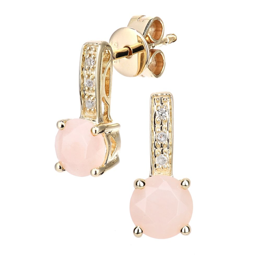 SPARKLD 9ct Yellow Gold Pink Opal and 0.03ct Diamond Drop Earrings