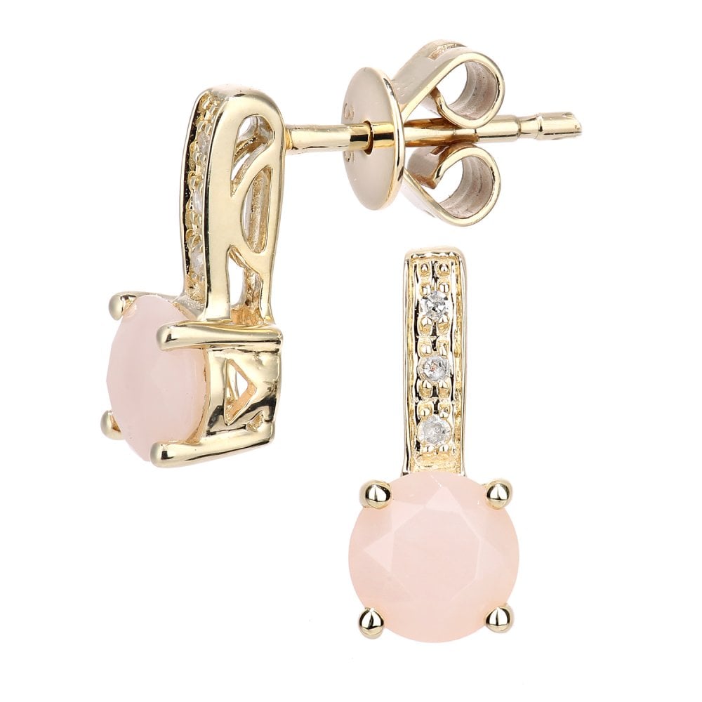SPARKLD 9ct Yellow Gold Pink Opal and 0.03ct Diamond Drop Earrings