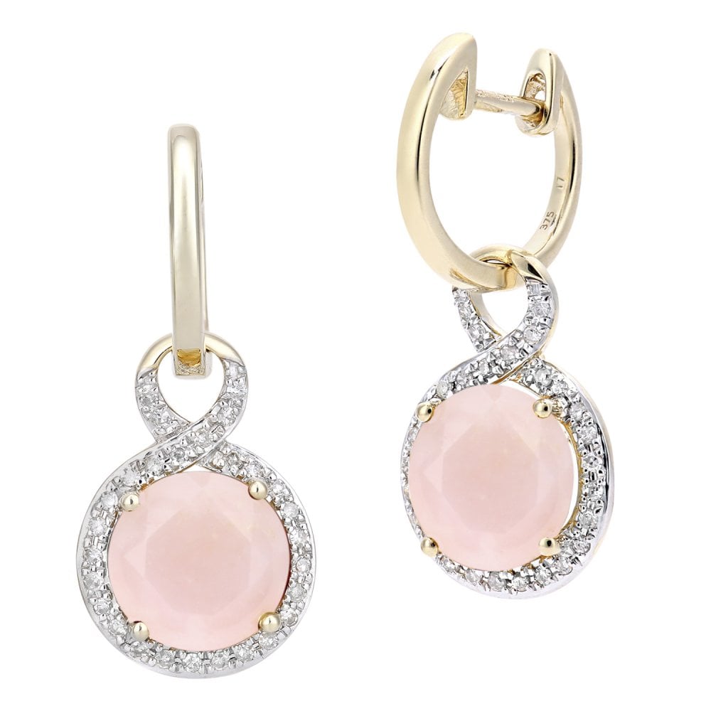 SPARKLD 9ct Yellow Gold Pink Opal and 0.17ct Diamond Drop Earrings