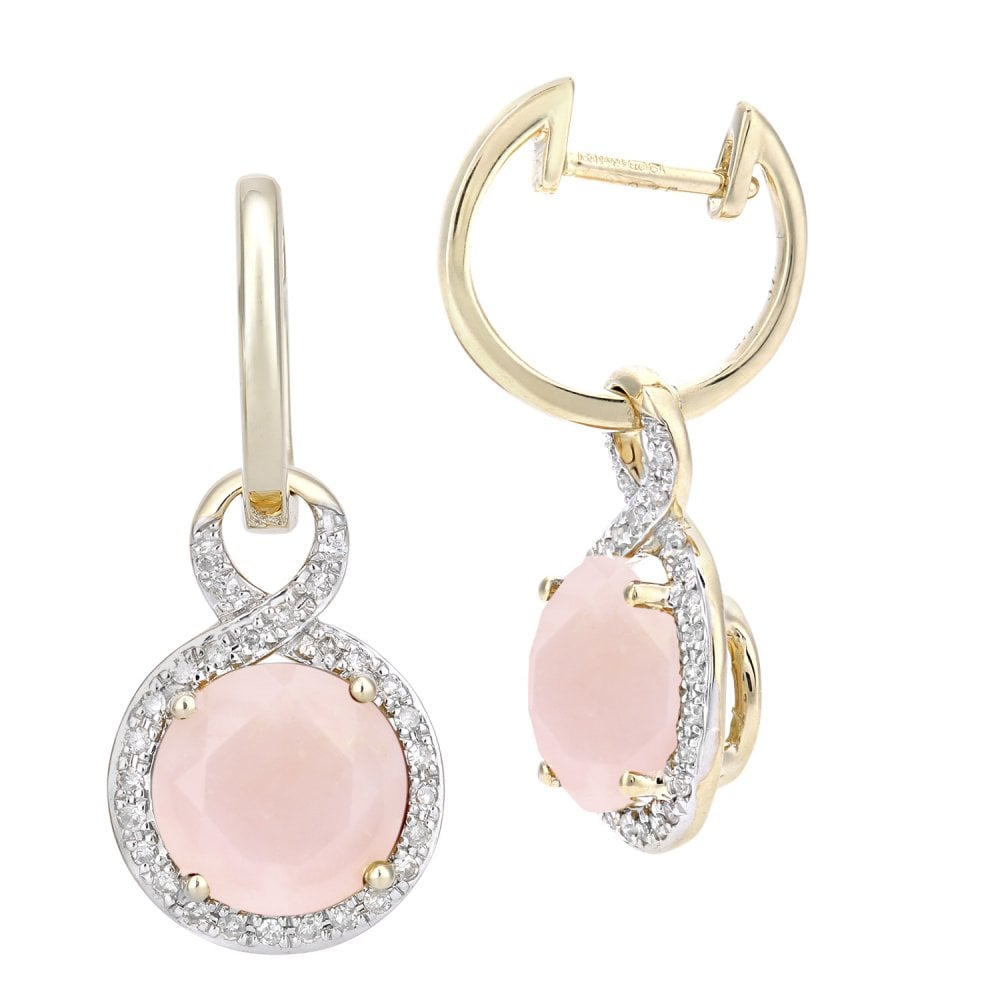 SPARKLD 9ct Yellow Gold Pink Opal and 0.17ct Diamond Drop Earrings