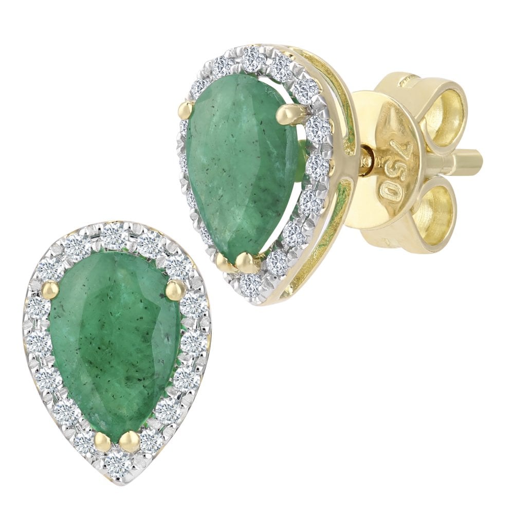 SPARKLD 9ct Yellow Gold Teardrop Emerald Cluster 0.07ct Diamond Stud Earrings