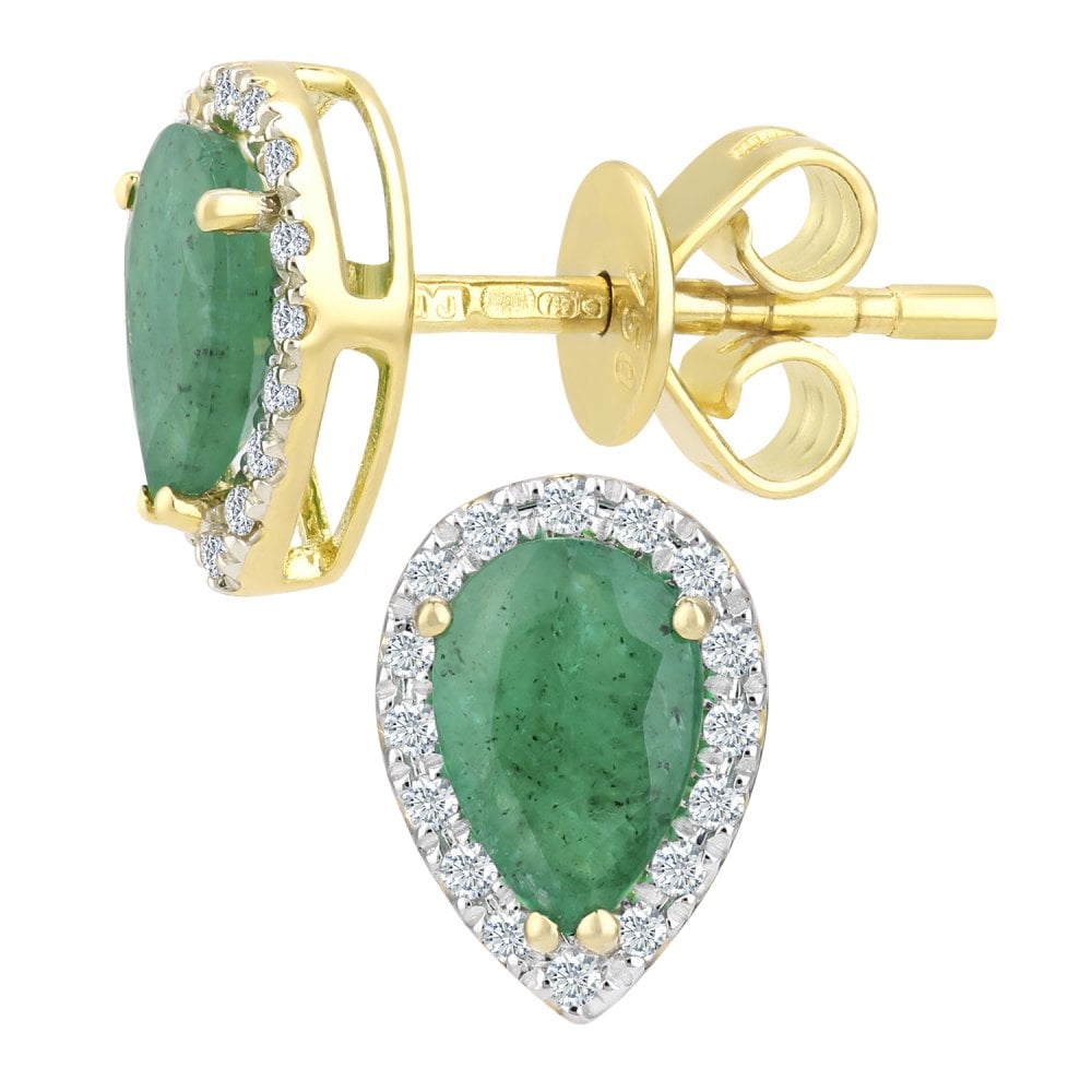SPARKLD 9ct Yellow Gold Teardrop Emerald Cluster 0.07ct Diamond Stud Earrings