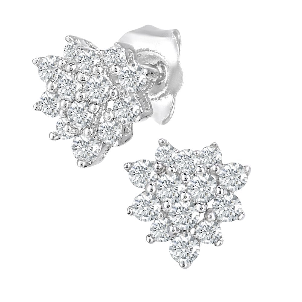 SPARKLD 9ct White Gold 0.30ct Diamond Cluster Stud Earrings