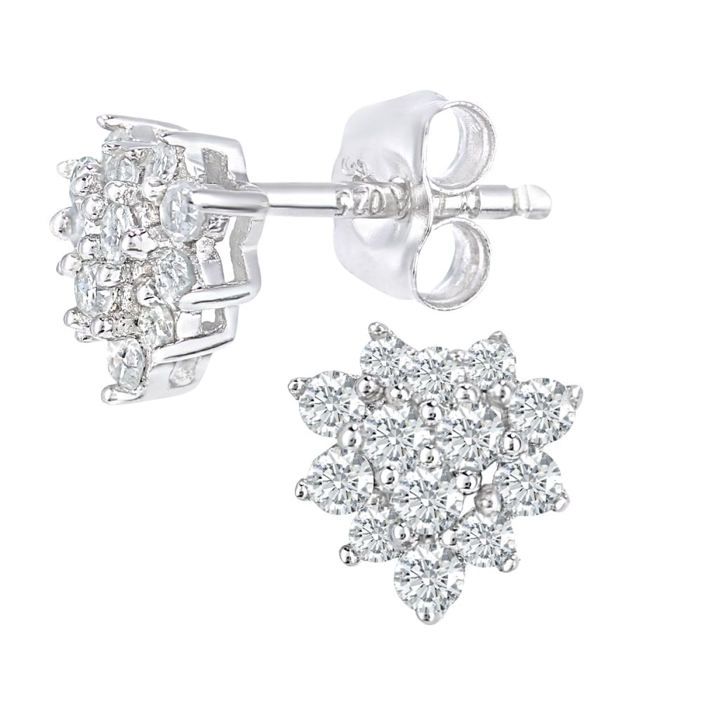 SPARKLD 9ct White Gold 0.30ct Diamond Cluster Stud Earrings